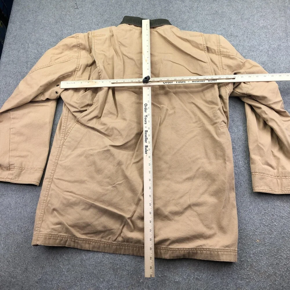 L.L. Bean Coat Mens Large Tall Beige Canvas Button Plaid Lined Outdoor Hiking
